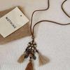 Boho Long Pendant Sweater Necklace for Women Leaf Beaded Detail Adjustable Rope Chain for Casual Vacation Wear