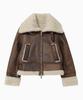 Znuz Beltez Eyelet Crop Shearling Jacket - Brown