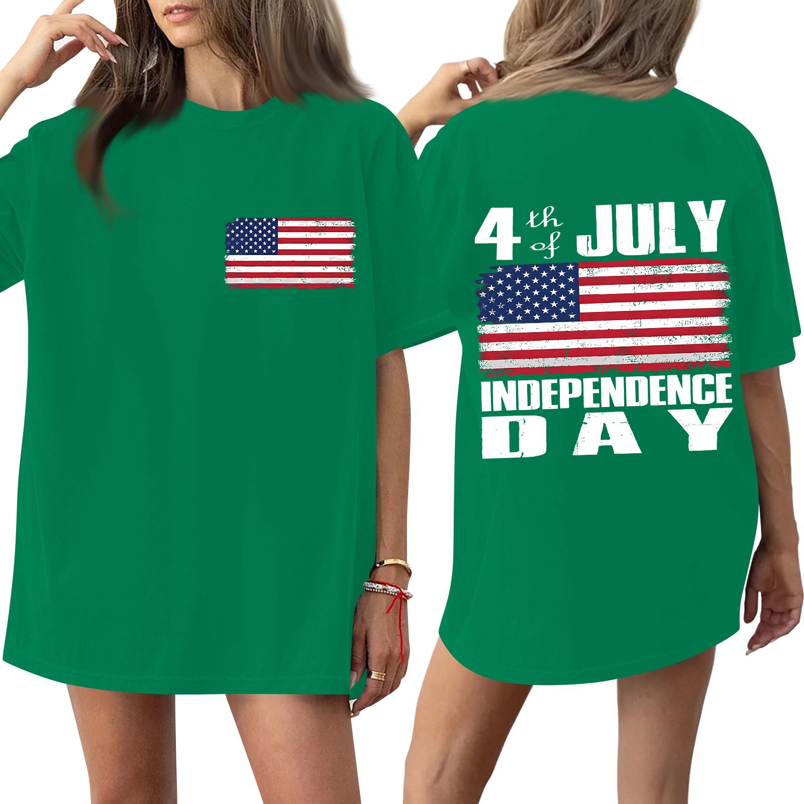 

Women s Fashionable Casual Short-Sleeve Round Neck Printed T-Shirt For The 250th Anniversary Of The Founding Of The United States XL зелений