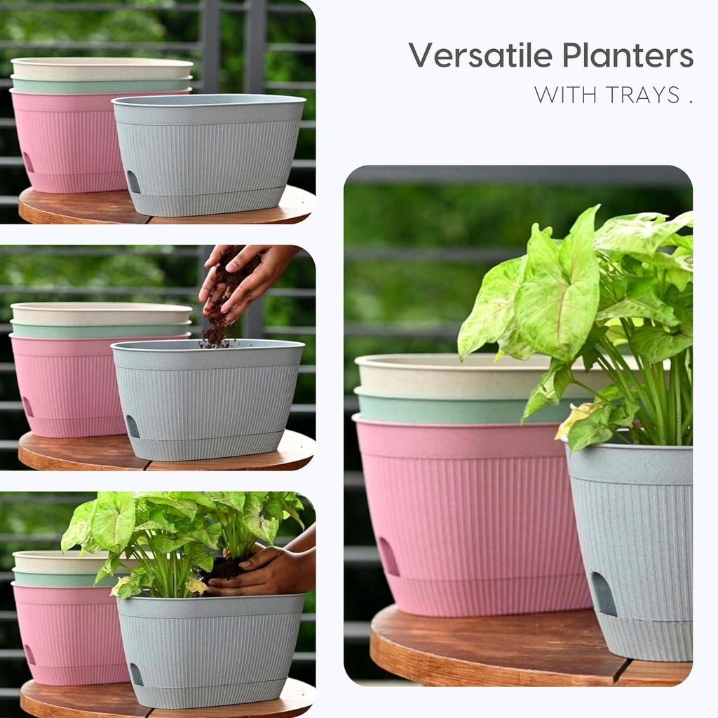 Eva 11.5 Inch Self Watering Pots for Plants | Bamboo Based Plant Pots | Pack of 4 | UV Protected Planters for Home Décor Indoor, Outdoo