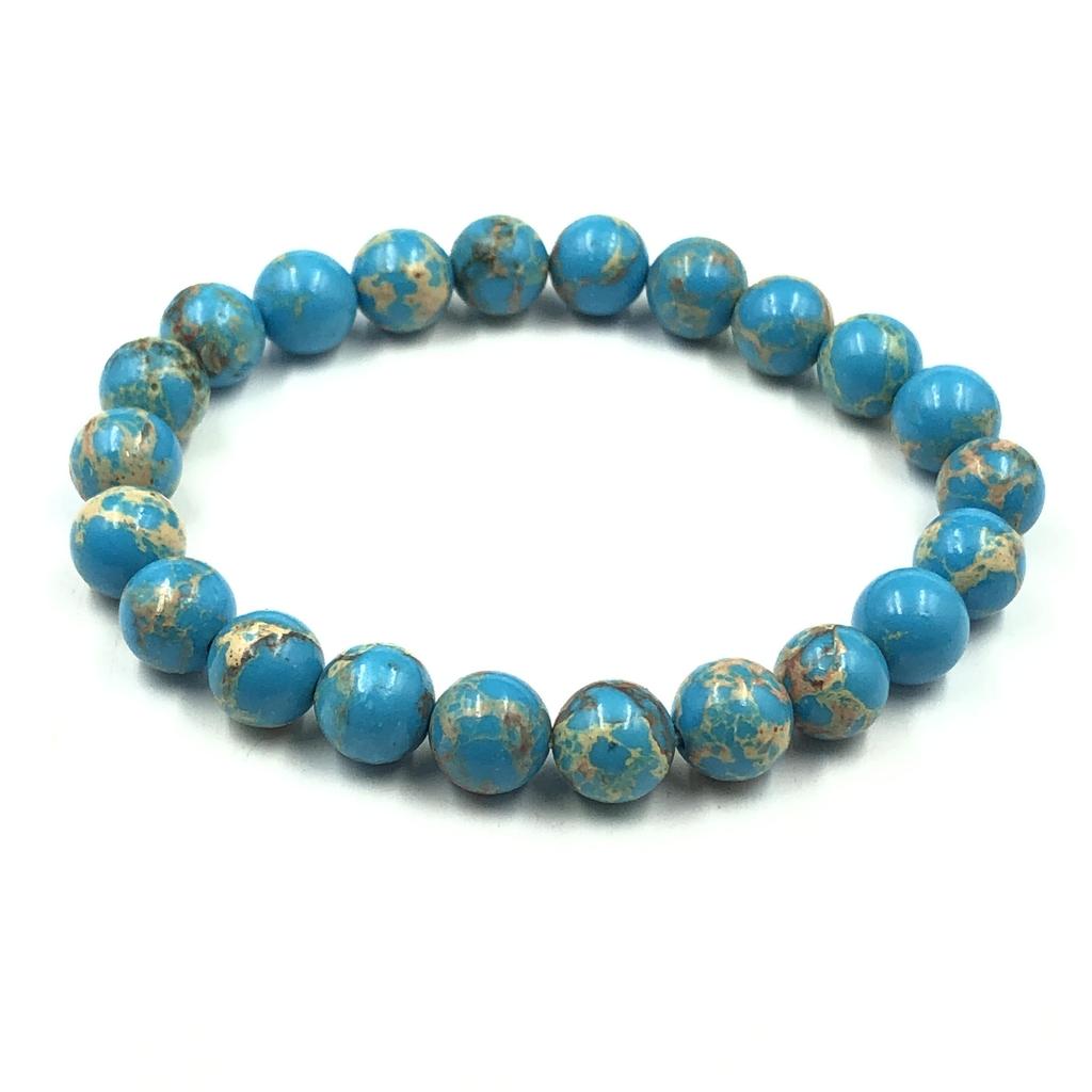 8mm Natural Blue Copper Turquoise Gemstone Beads Jewelry Handmade Stretch Bracelet 7.5" For Your Love Once's RBB-33