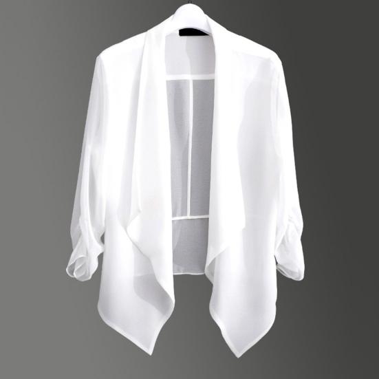 Women Cardigan Blazer Solid Color Long Sleeve Open Stitch Lapel Formal Business OL Commute Style Soft Breathable Thin Lady Coat