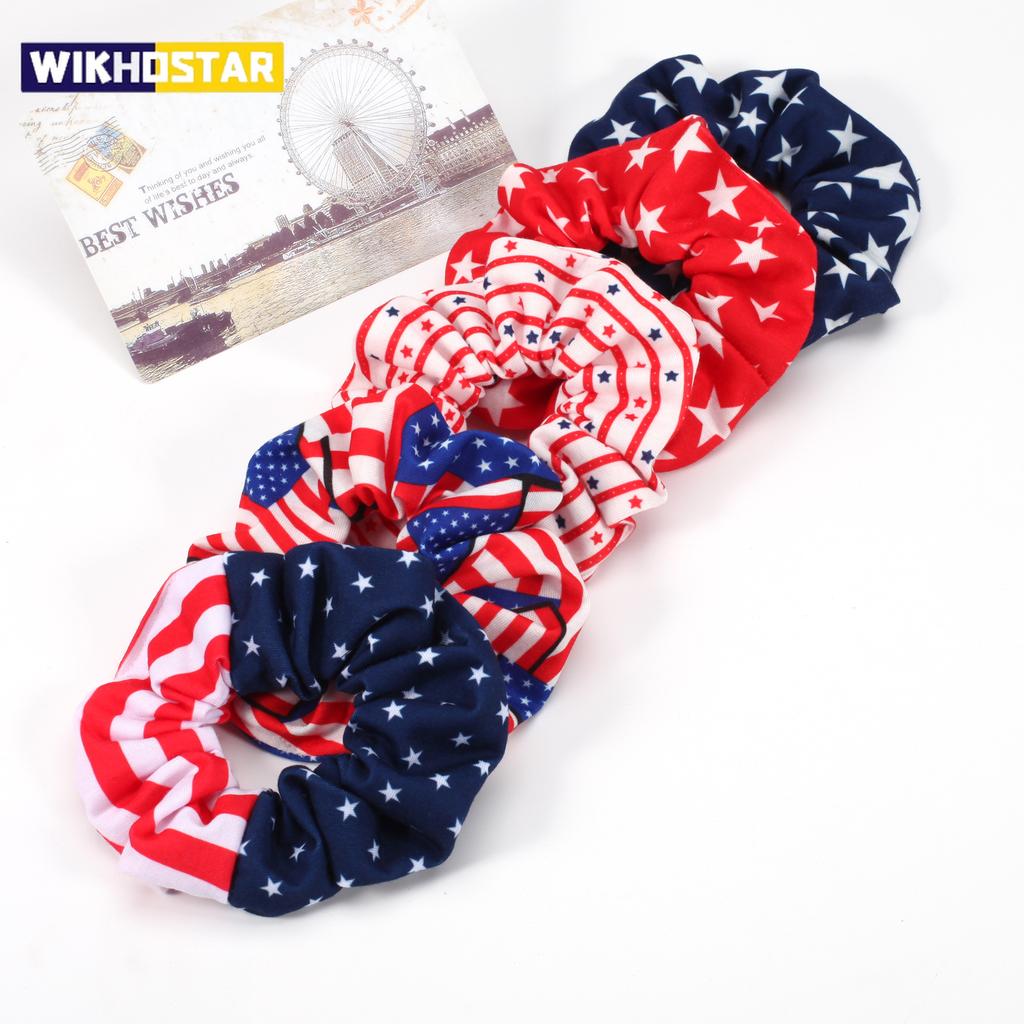 USA Flag Hair Scrunchies for Women Girls Red White and Blue Patriotic American Flag Elastics Hair Ties Hair Accessories