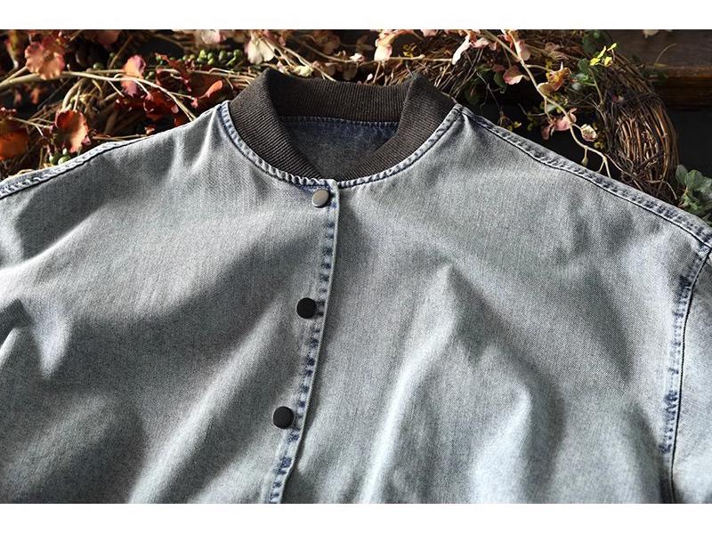 Damen Petites lockere Jeansjacke mit Revers - Frühling Lässig Übergröße