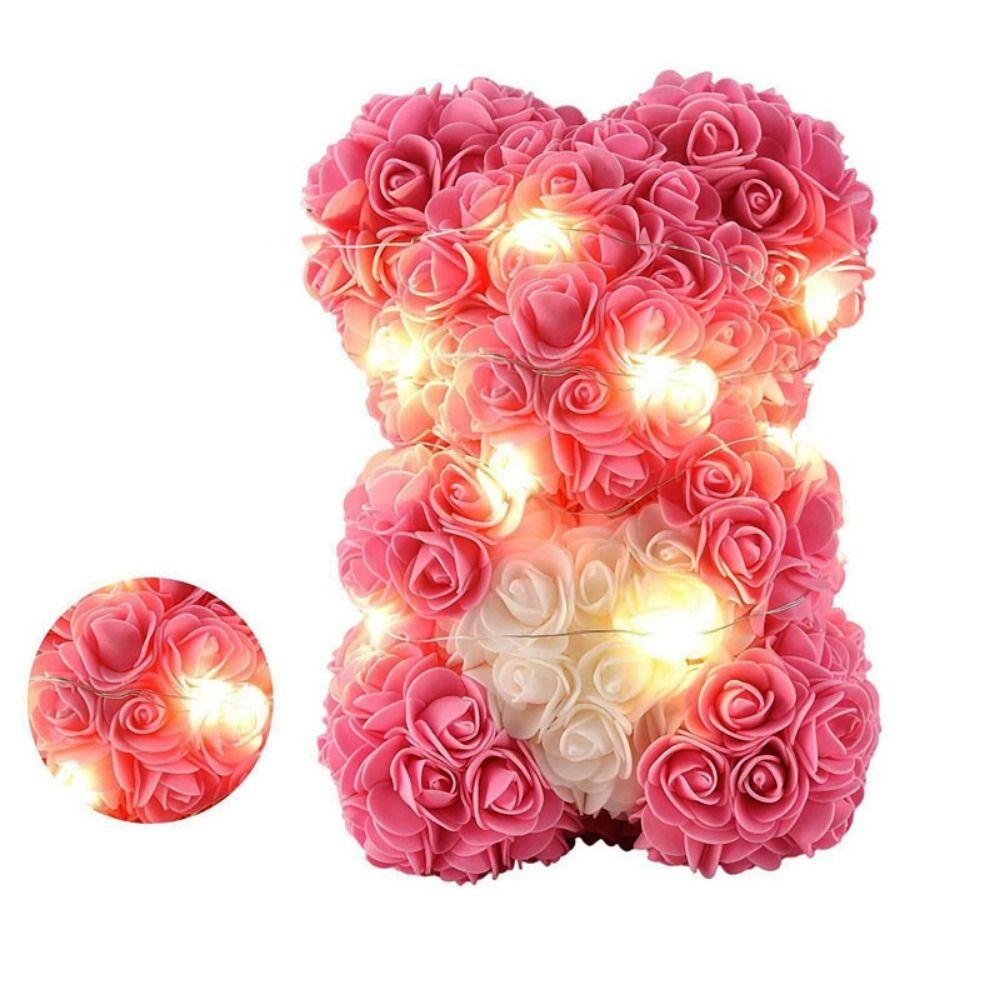Multicolors Artificial Flower with/without LED Strip Girlfriend Birthday Gift Eternal Rose Bear 15*15*22cm