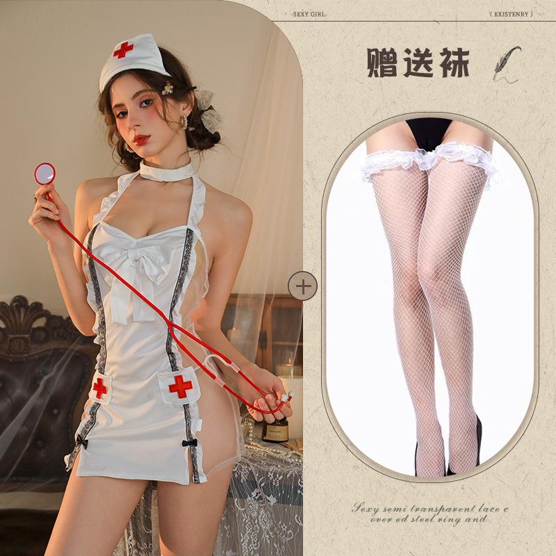 Suspender Lace Perspective Nurse Hot Sexy Bow Set