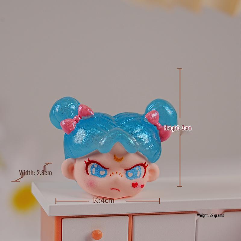 

Милый кузен с головой-фрикаделькой ручной работы, смоляная кукла-украшение - DIY слепая коробка/пакет для креативной настольной экспозиции