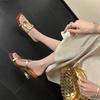 Gold Designer Wedding Elegant Shoes Summer Women Sandals Stiletto High Medium Heel Open Toe Luxury Fashion Party Women Shoes