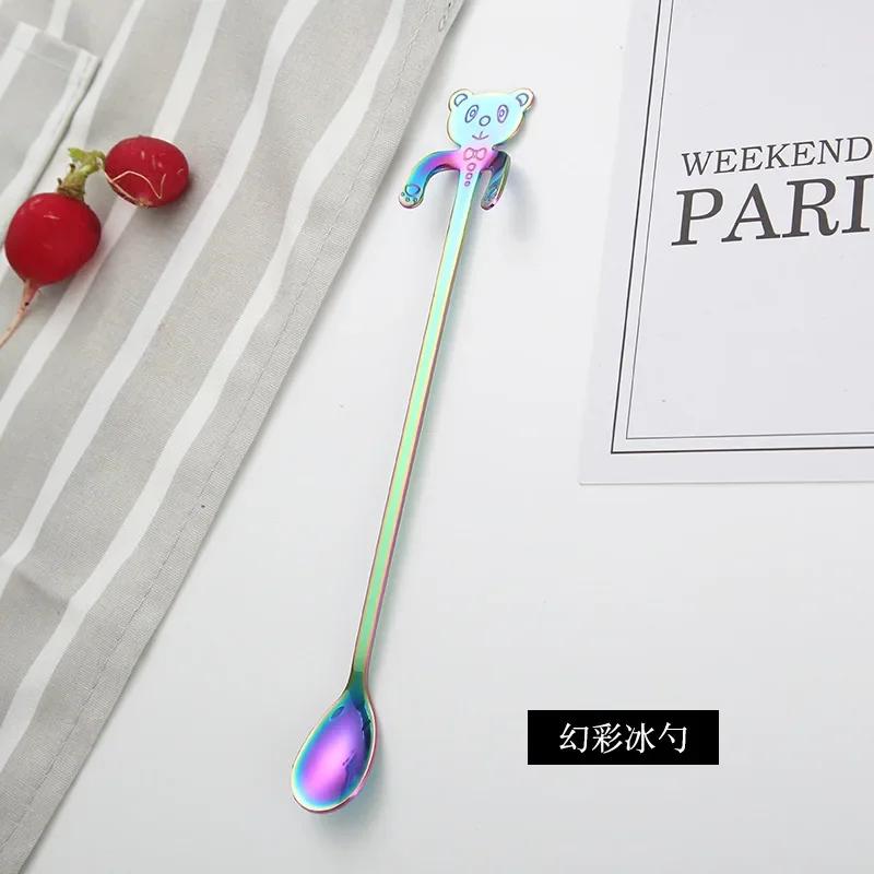 Kitchen Fashion Tableware Cute Panda Spoon Long Handle Spoons Coffee Companion Dessert Mental Honey Spoon Kitchen Accessories