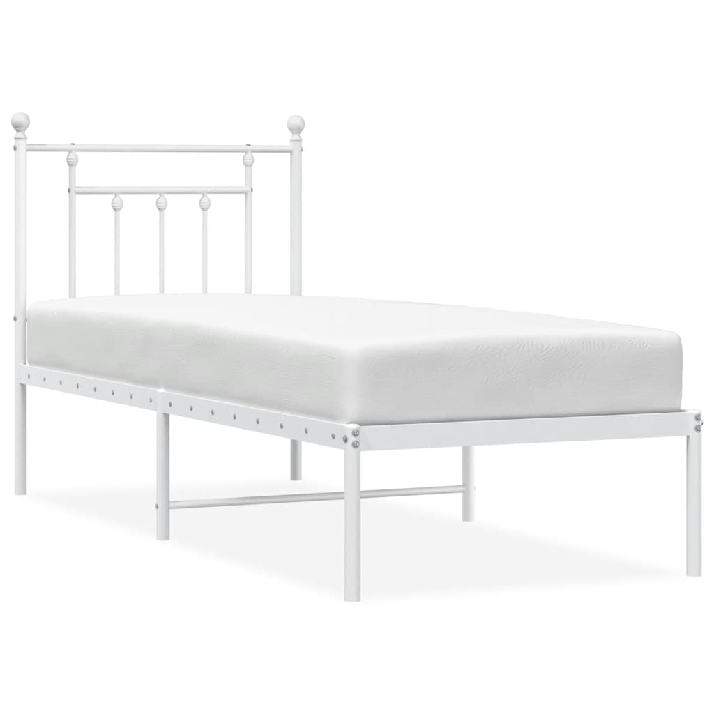 vidaXL Metal Bed Without Mattress with Headboard White 75x190 Cm