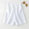 Pantalones cortos de algodón y lino para mujer, de verano, de cintura alta, informales, de pierna ancha, de lino, rectos y combinables.