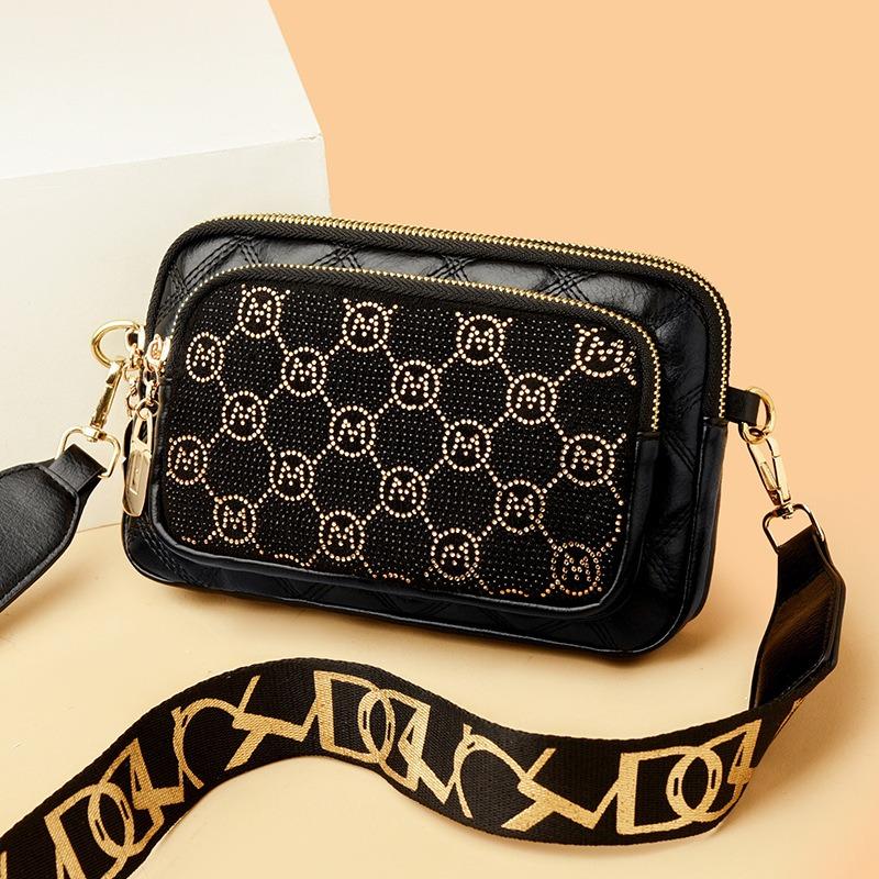 Multi-layer Women's Bags, New Fashionable Alligator Pattern Glossy Shoulder Bags, Large-capacity Bright Diamond Mobile Phone Bags.