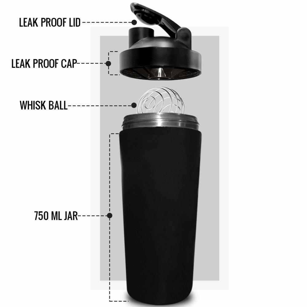 Body Smith Gym Shaker Classic XP Mixer Black Stainless Steel Shaker Blender 750 ML For Protein
