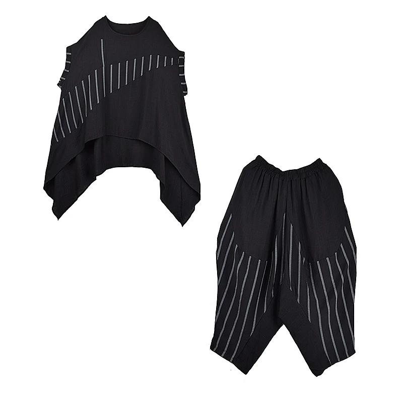 

XITAO Асимметричный полосатый пэчворк Комплекты с круглым вырезом ZMY1326 One Size чёрный