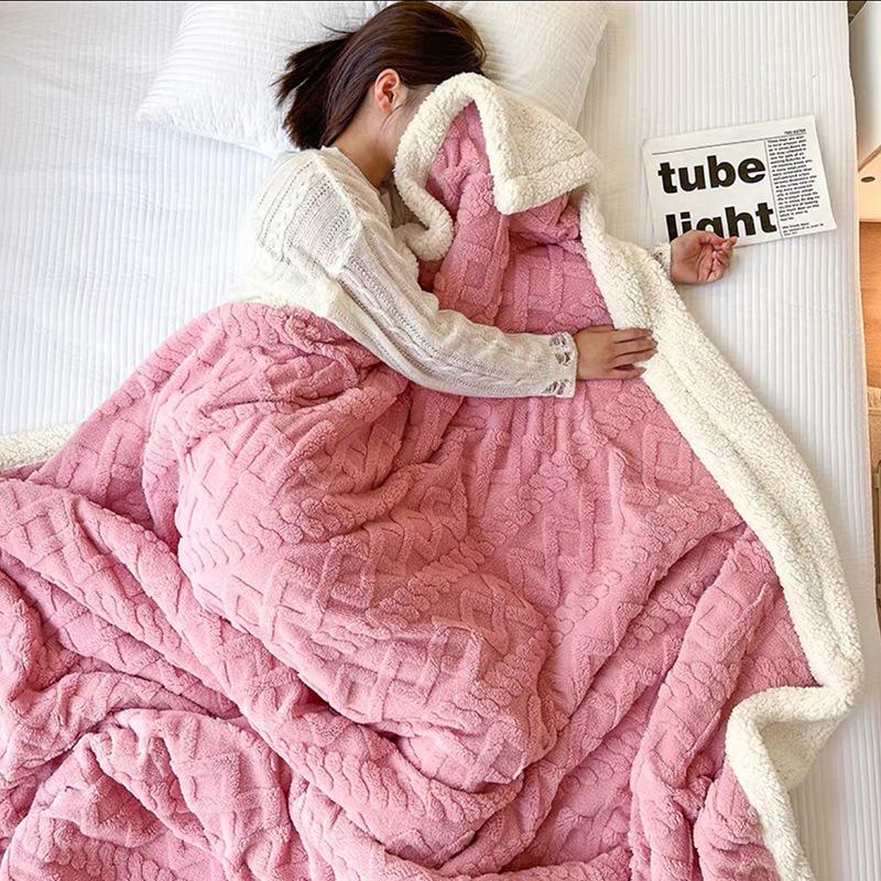 Soft Lamb Fleece Blanket Winter Thick Warm Throw Blanket Solid Color Flannel Blanket for Sofa Bed Office Nap