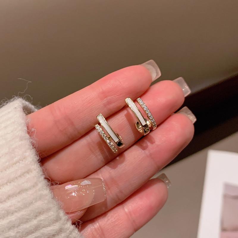 S Silver Needle Douyin Micro-inlaid Zircon Vertical Strip Oil Drop Earrings Light Luxury Simple Temperament Personalized Versatile Earrings