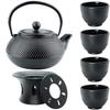 CAST IRON KETTLE 0.8L TEA POT WITH TEA INFILTER + 4x CUPS WARMER