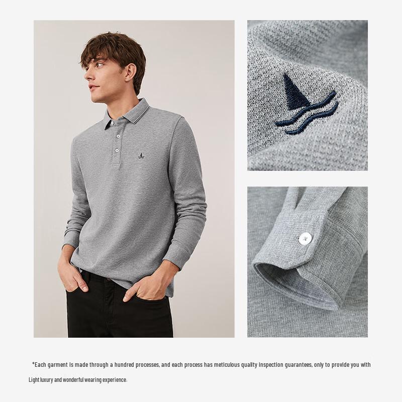 Navigare Men's Cotton Long-Sleeve Casual Polo Shirt