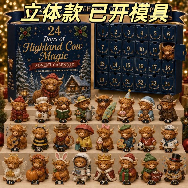24 Days Highland Cow Magic Advent Calendar Cute Animal Countdown Gift Holiday