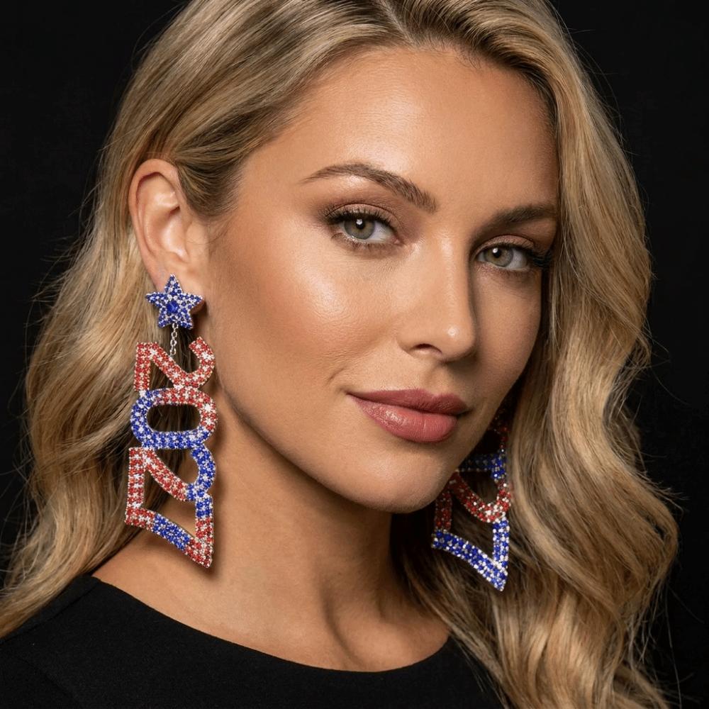 Elegant New Year Earrings Rhinestone Long Drop Earring Jewelry 2027 Digital Earrings  New Year Gift