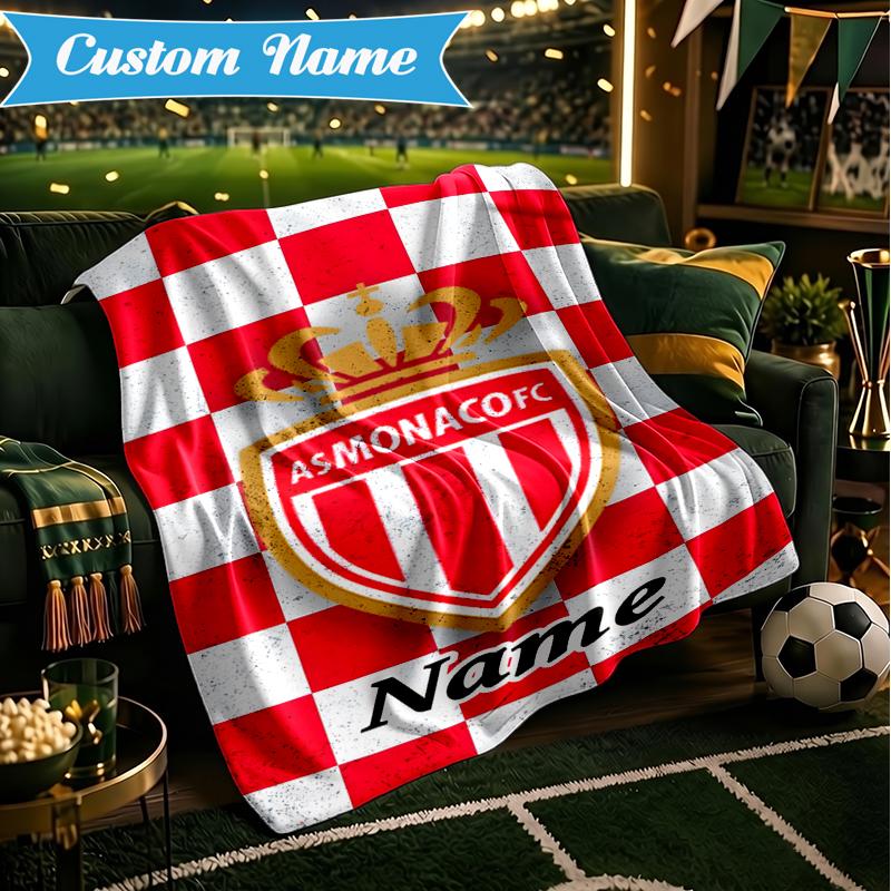 Custom Name Monaco Football Crest Blanket Lightweight Ideal Bedding Blanket Perfect for Travel, Camping, Living Rooms, Sofas, Christmas Gift