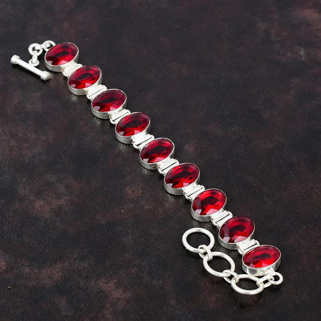 Faceted Mozambique Garnet Bracelet Gemstone Jewelry 925 Sterling Silver Bracelet Adjustable Chain Bracelet Handmade Jewelry Anniversary Gift