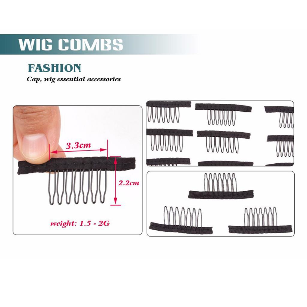 24 Pcs/lot Wig Combs 7-teeth Wig Clips Steel Teeth with Cloth Wig Combs for Making Wig Caps