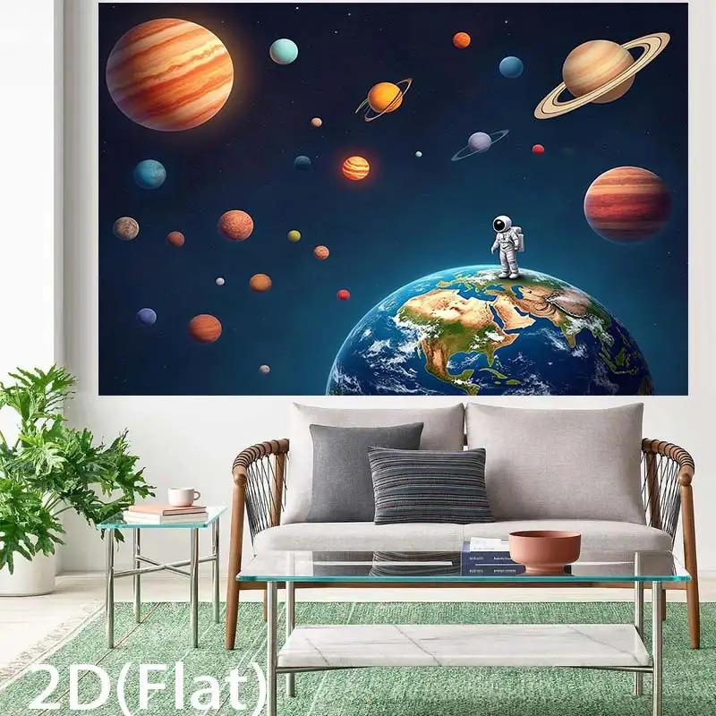 2D-Ebene Weltraum-Astronaut und Sonnensystem Erde Banner geeignet für Astronomie-Partys Polyesterfaser