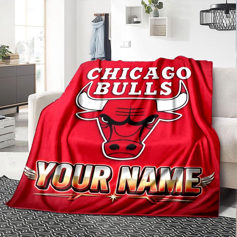 1pc Personalized Name Chicago Bulls Blanket, Gift, for Men and Women, Soft Blanket, Good for Sofa Bed Couch Travel, Lightweight Flannel Blanket