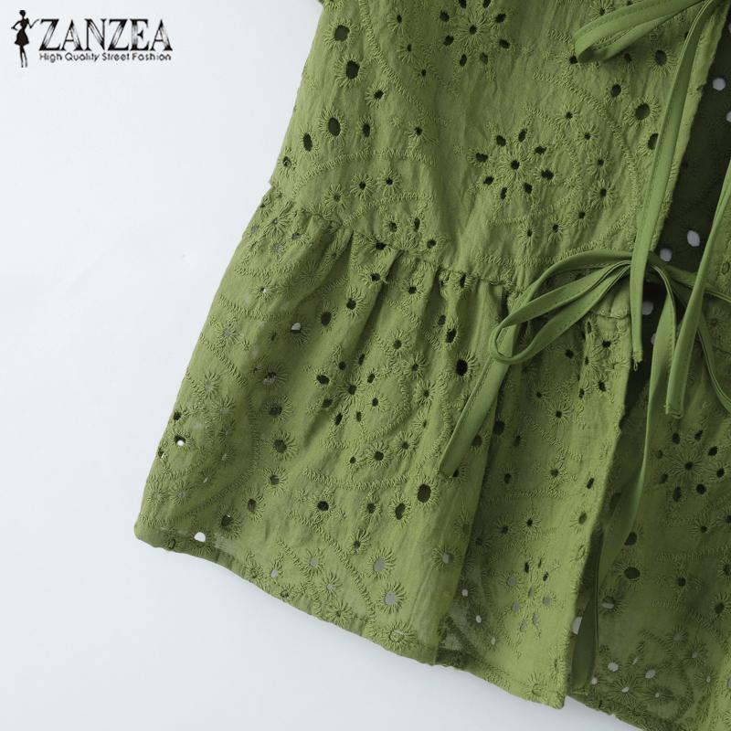 ZANZEA Bluze din dantelă cu mânecă scurtă Bubble cu gât rotund de vară