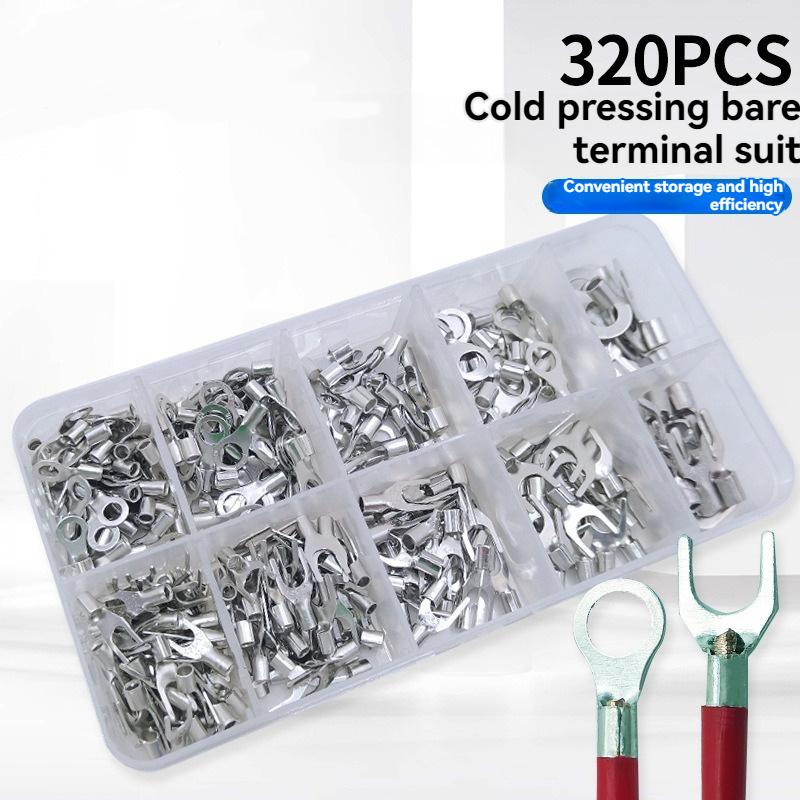 320pcs Cold Pressing Bare Terminal + Clip Set 10 In 1 Multi-function Crimping Pliers Ot/Ut Fork Round Bare End Wiring Terminals