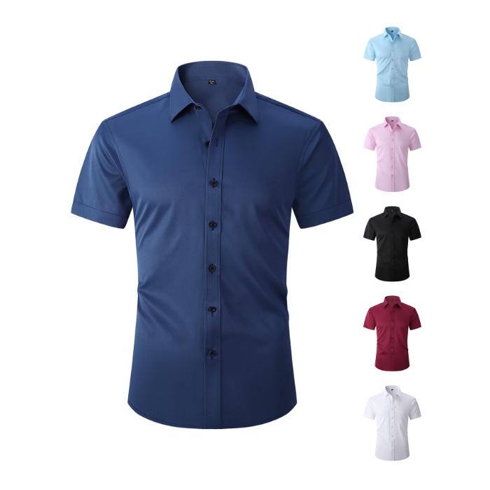 Summer Cotton Men's Short Sleeve Dress Shirt Solid Color Formal Business Button Down Regular Fit for Office Party Daily Wea