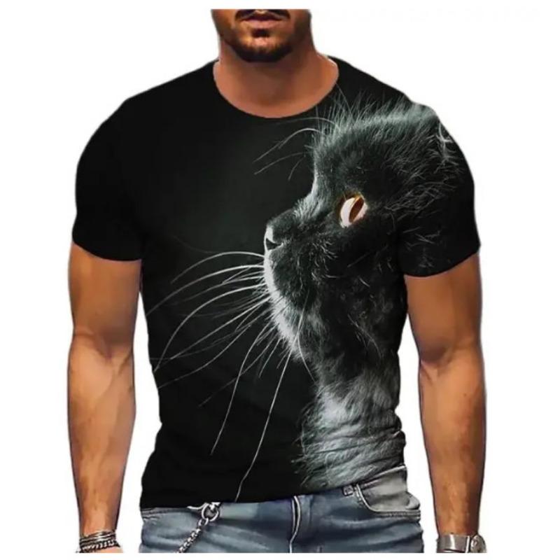 Summer Round Neck 3D Cat Print Top Fashionable Casual Short Sleeved Men's T-shirts