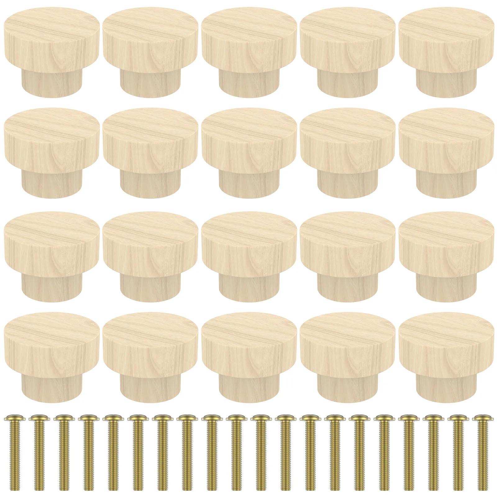 

20Pcs Wooden Drawer Knobs Set Cabinet Furniture Door Drawer Flat Top Pull Handle Round 35mm Wardrobe Hardware