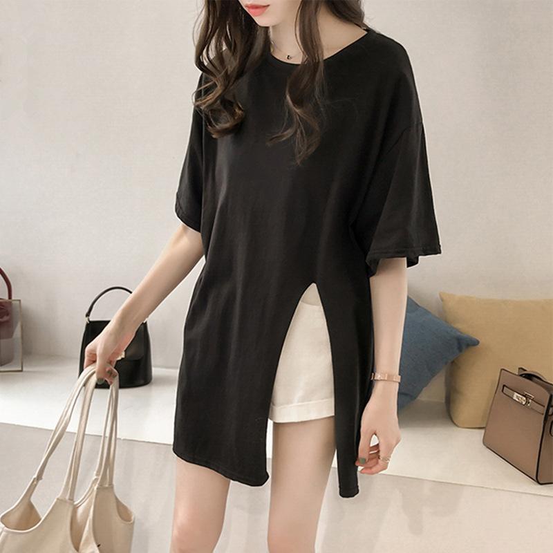 Large size women's new foreign style split-ended T-shirt women's summer fat mm loose and thin half-sleeved bottoming shirt