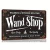 Vintage Wizardry-Centric Metal Sign, "Wand Shop Wizards & Witches" Fantasy Design, Home Decor Statement Accent