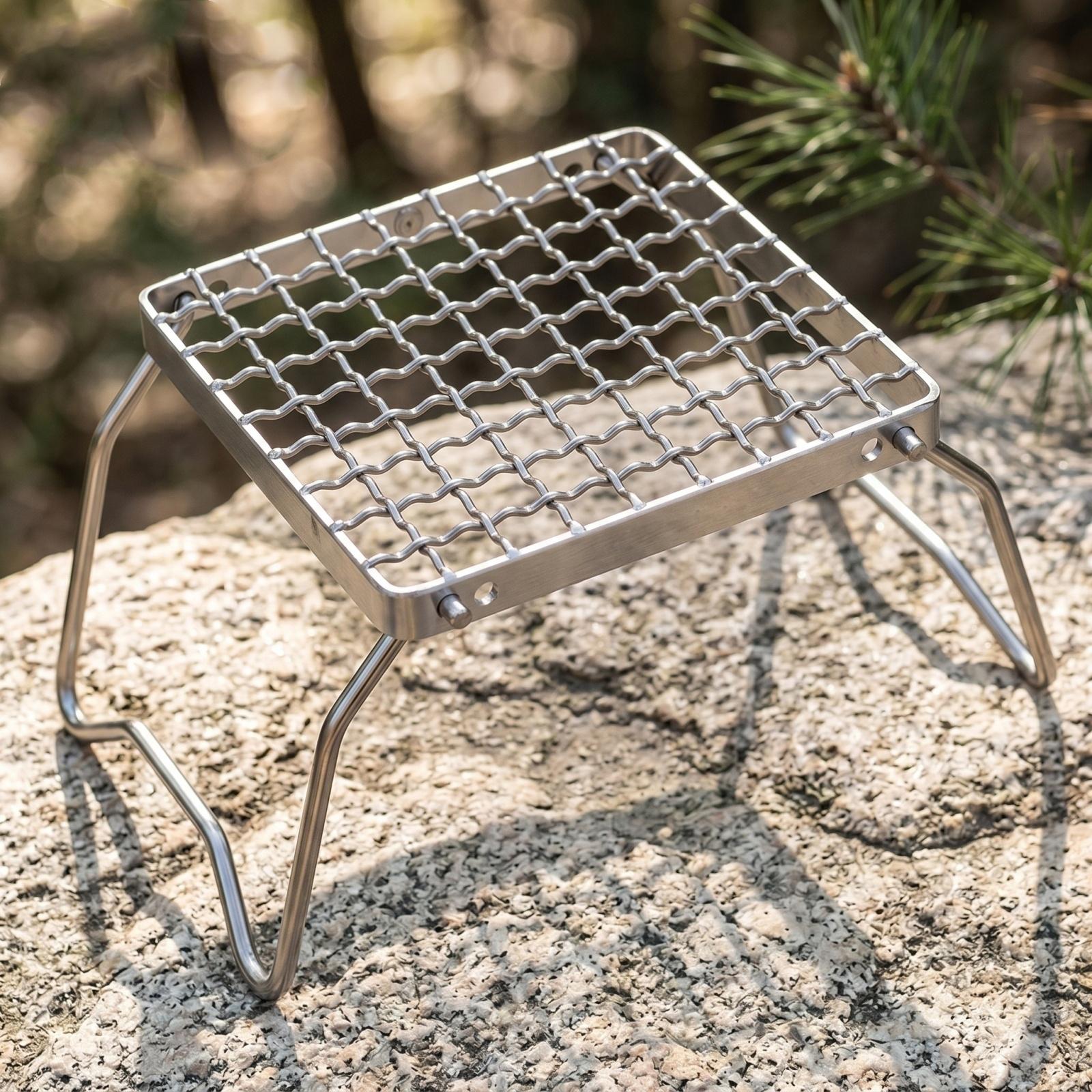 

Foldable Mini Grill Stand MS-1011 Stainless Steel Portable BBQ Rack Compatible with Gas Stoves Compact Design for Outdoor Cooking one size серебряный