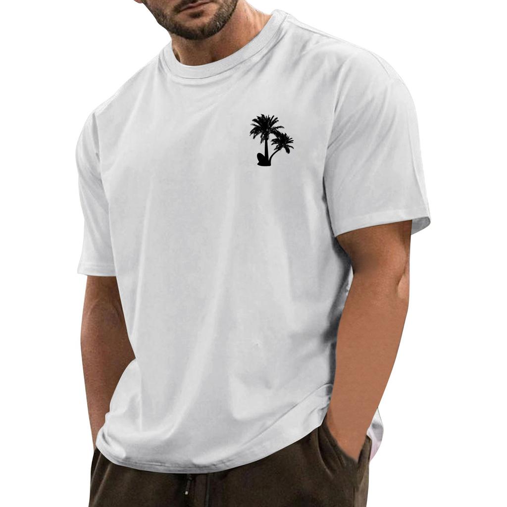 Men's Fashionable Casual Hawaiian Print Round Neck Short-Sleeved T-Shirt Top