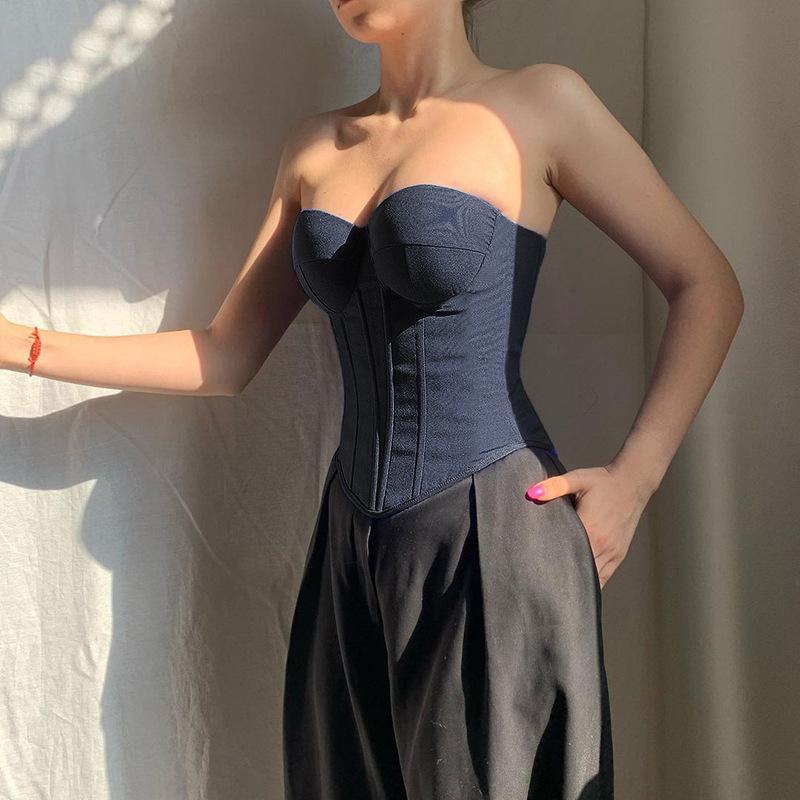 European and American summer temperament strapless waist cinching sexy lace up vest