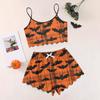 Women's Halloween Set With Retro Floral Print Suspender Sleeveless Vest Shorts Pajama Set