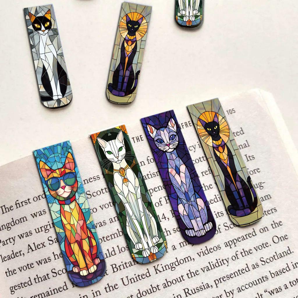 5PCS Elegant Cat Magnetic Bookmarks Harajuku Aesthetic Painting Reading Items Office For Pages Books Readers Stationery Supplies