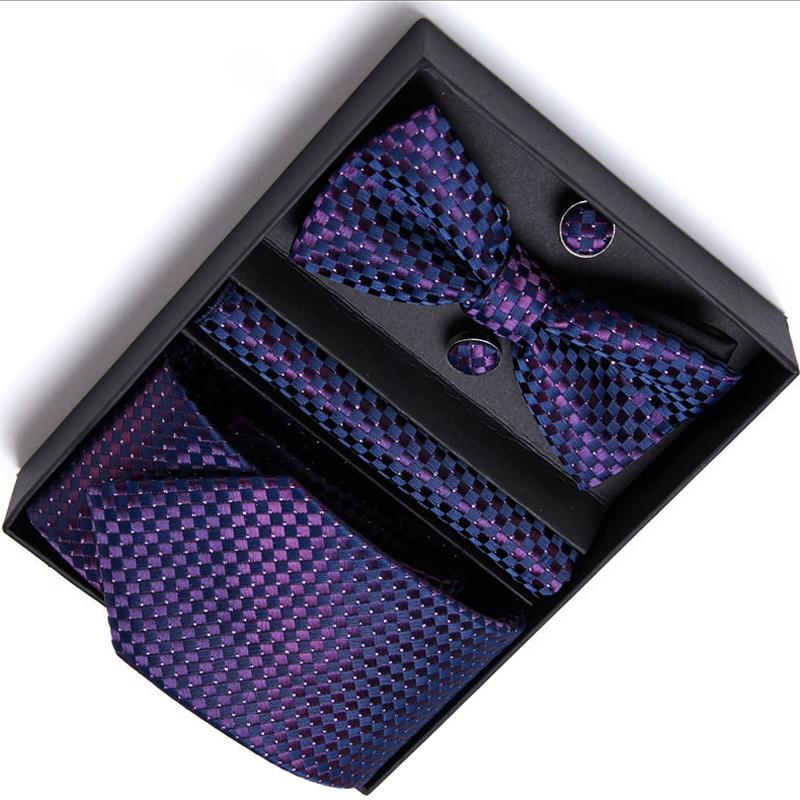 Conjunto de gravata masculina gravata borboleta lenço abotoaduras elegante conjunto de gravata masculina para festival de salão
