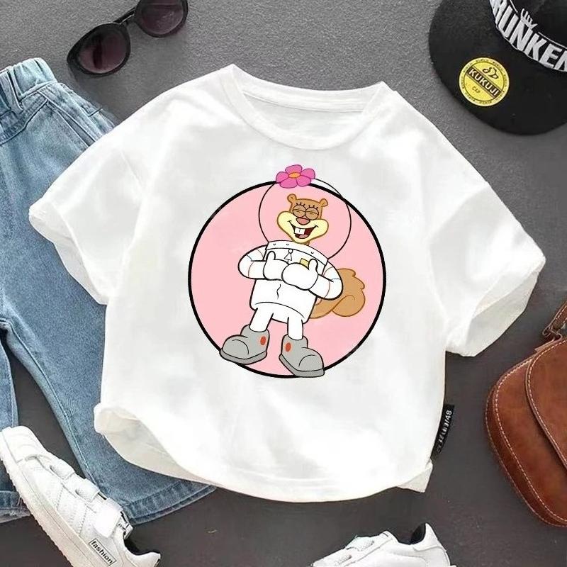 SpongeBob SquarePanted Child Short Sleeve TShirt Anime Character Print Cotton Pullover Boys Girls Summer Casual Crew Neck Tops