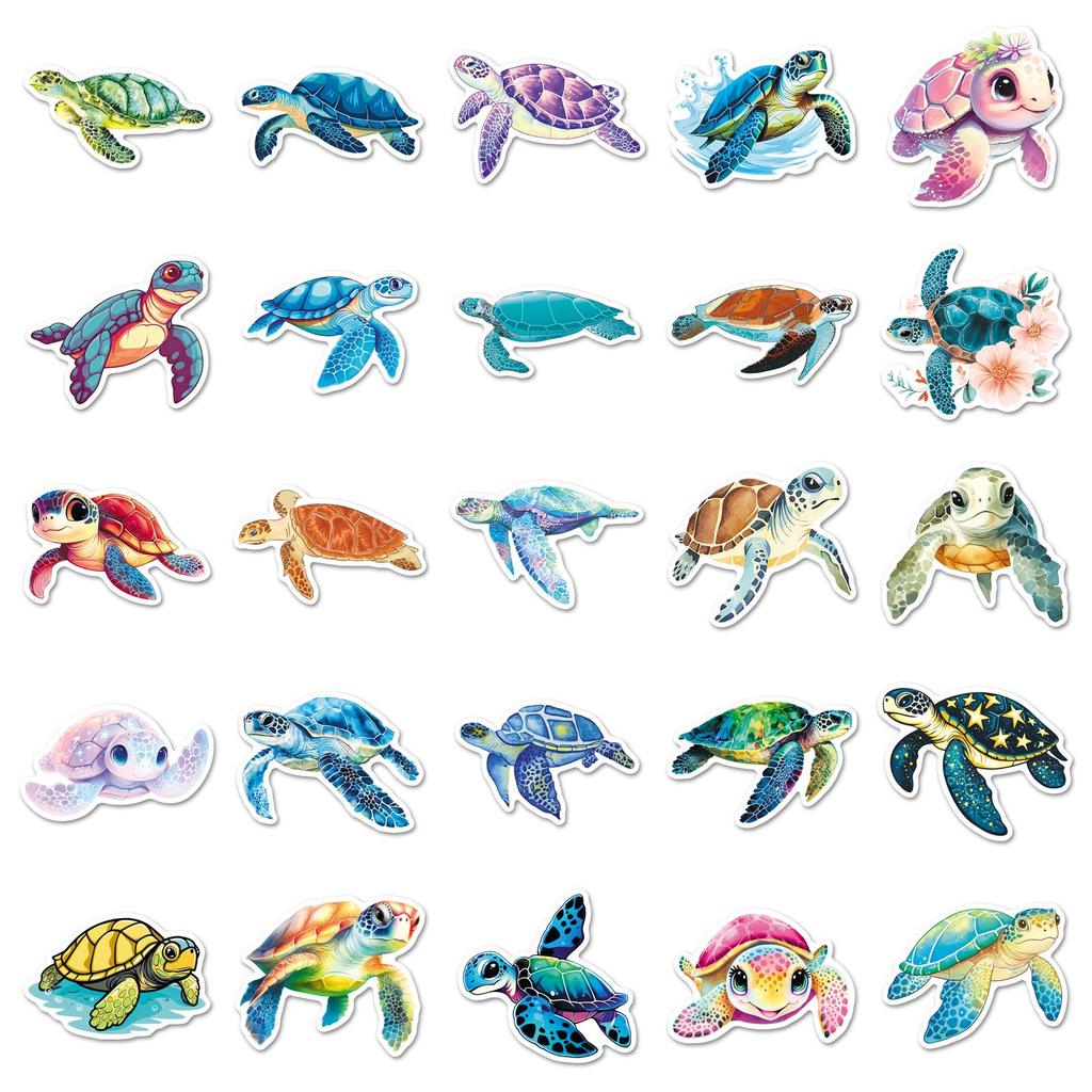 50pcs Waterproof Sea Turtle Marine Life Cartoon Stickers for Tablet, Earphones, Stationery