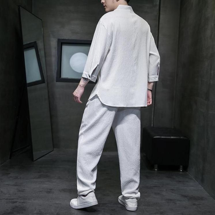 Summer Suit Ice Silk Men's Thin T-shirt Men's Short-sleeved Loose Large Size Tang Suit Two-piece Suit