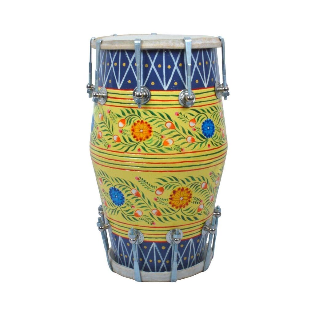 Indian Handmade Folk Musical Instrument – Printed Nut & Bolt Dholak with Bag