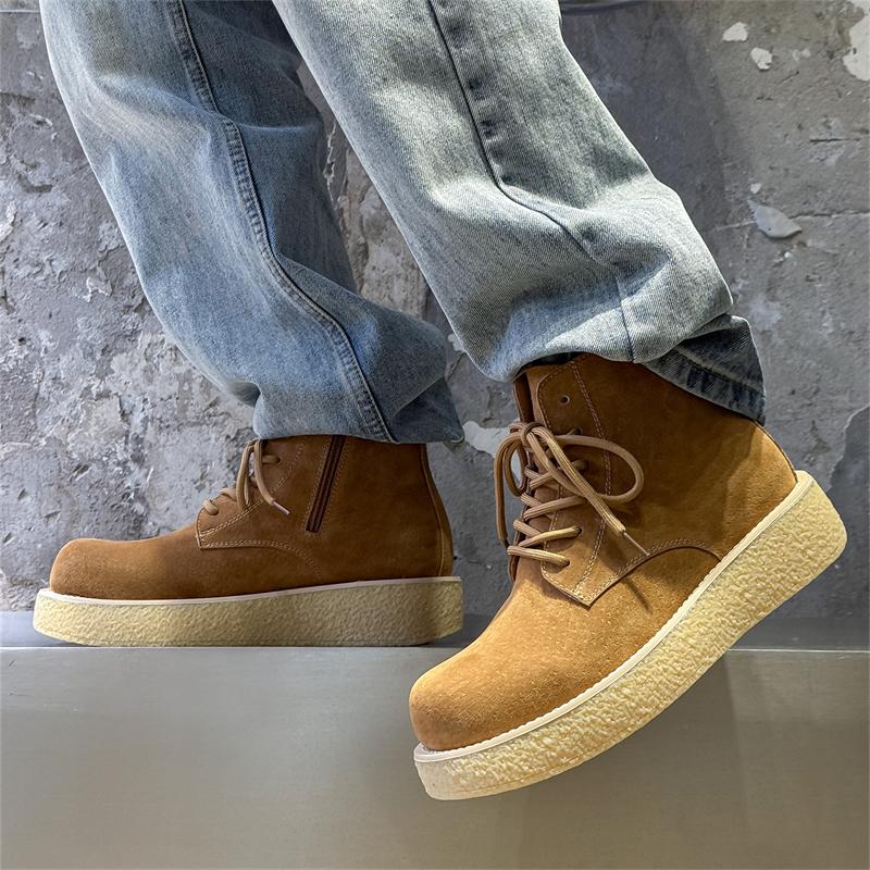 Fashion Luxury Brand Suede Chelsea Men's Boots Low Heel Round Toe Business Formal Ankle Boot Comfortable Soft Soled Outdoor Hiking Shoes