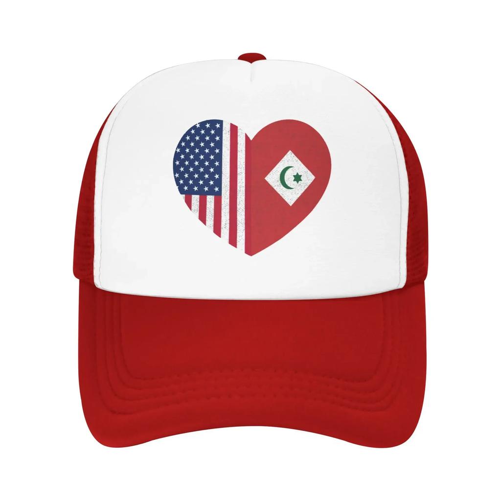 Amazigh Rifian American Pride Heart USA Flag Custom Mesh Baseball Caps Unisex Camping Unisex Beach Golf Hat Trucker Cap
