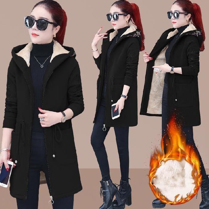 Women's Autumn and Winter Fleece-lined Thickened Lamb Wool Jacket Medium-length Cardigan Sweatshirt