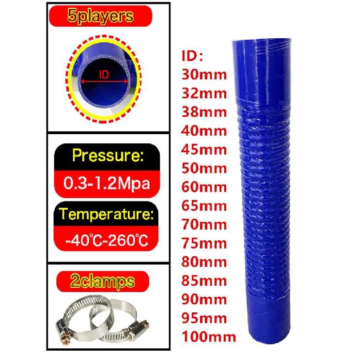 Lenght 400mm Blue SiliconeSteel Wire Corrugated Hose High Temperature Resistant Air Filter Pipe, Turbocharger Intake Pipe